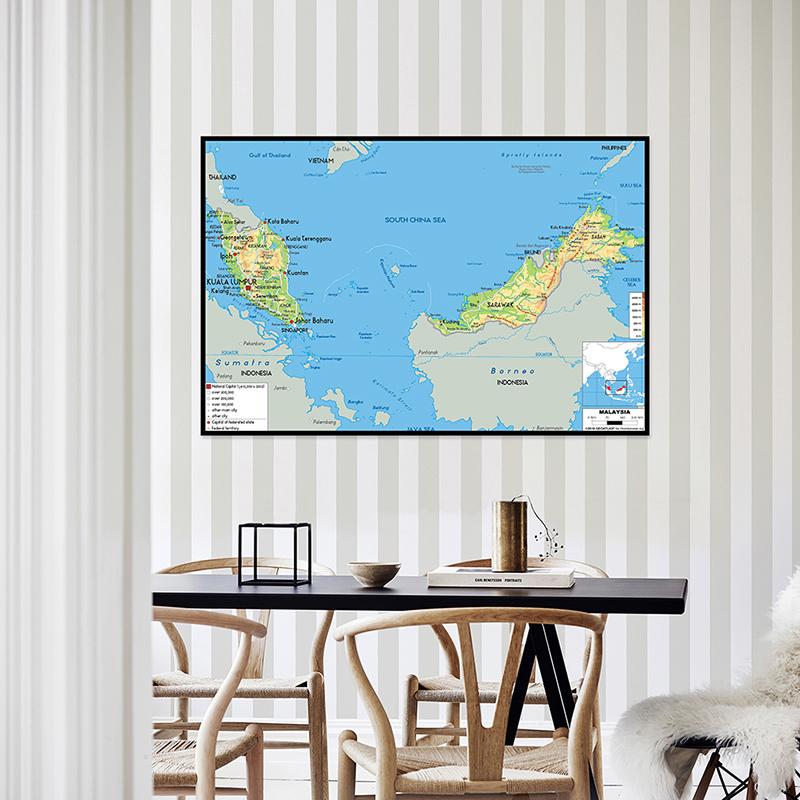 Geographic Map English Map Malaysia Map Canvas Painting Living Room Home Decoration Children School Supplies