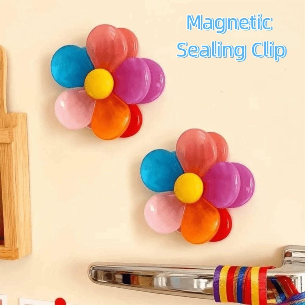 Flower Shape Magnetic Sealing Clip Moisture-Proof Airtight Bag Sealing Clip Plastic Double-layer Design Refrigerator Magnet