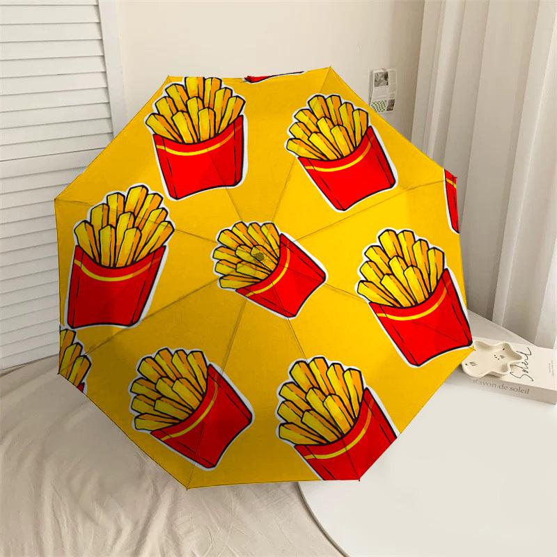 

1PC french fries yellow background Umbrella-8-Rib Reinforced Portable Folding Travel Suitable for All Seasons Outdoor Daily Use-H0389