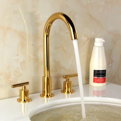 Bathroom Sink Faucet Dual Handle Gold Chrome hot & cold water Deck mounted Sink Faucets gold 3 hole 8 inch Basin tap