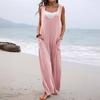 Spring/Summer 2025 Solid Color V-Neck Wide-Leg Jumpsuit with Patch Pockets