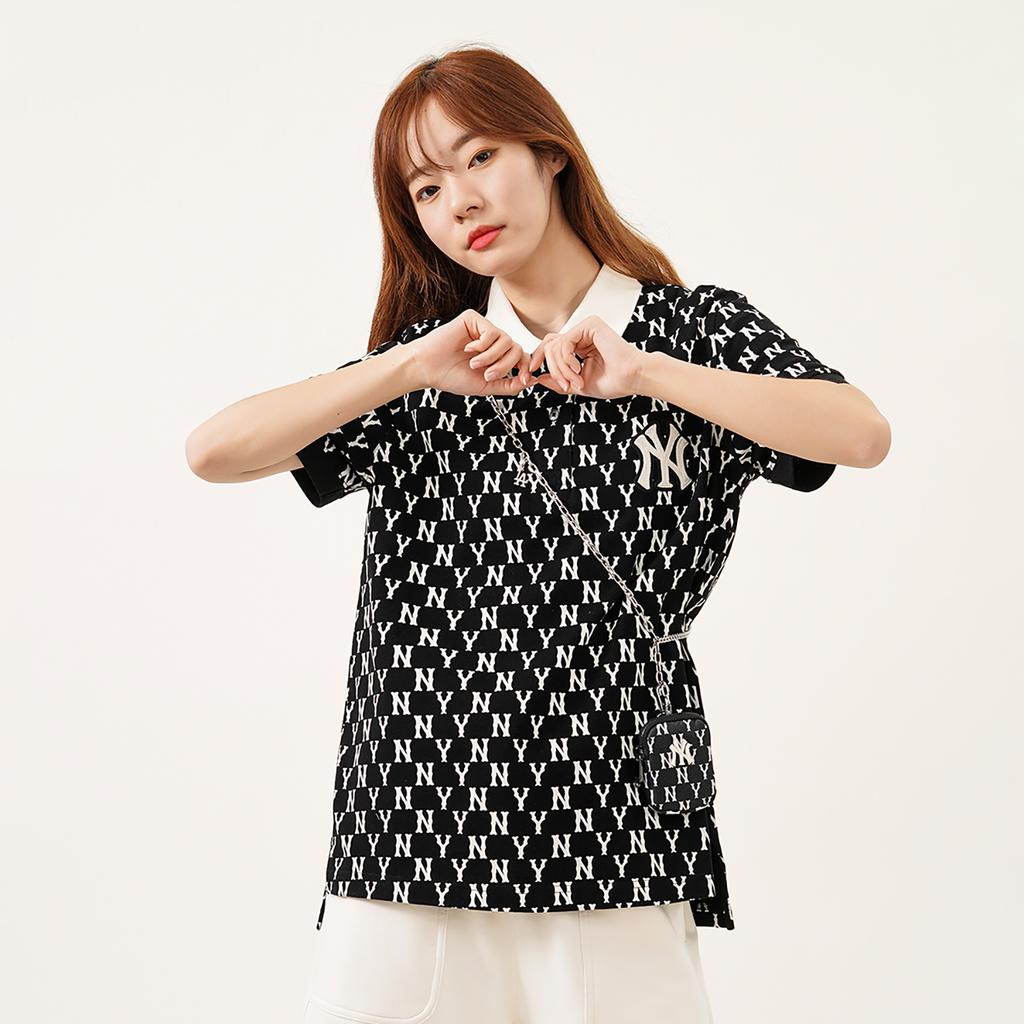 New MLB Base Logo Polo Shirt Women's Black 3FPQM5023-50BKS