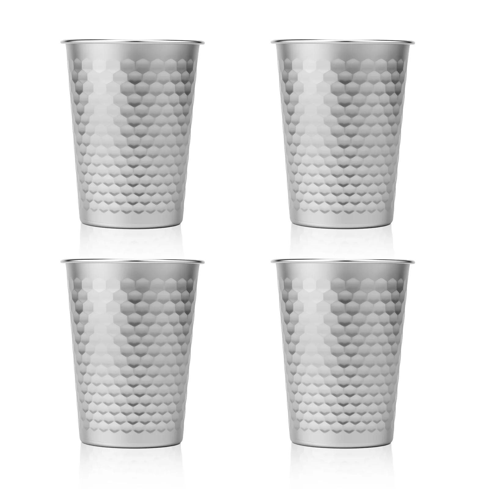 

4Pcs Stainless Steel Cup 400ml/13oz Stackable Metal Cup with Honeycomb Hammer Texture for Travel Outdoor Camping Bar Accessories