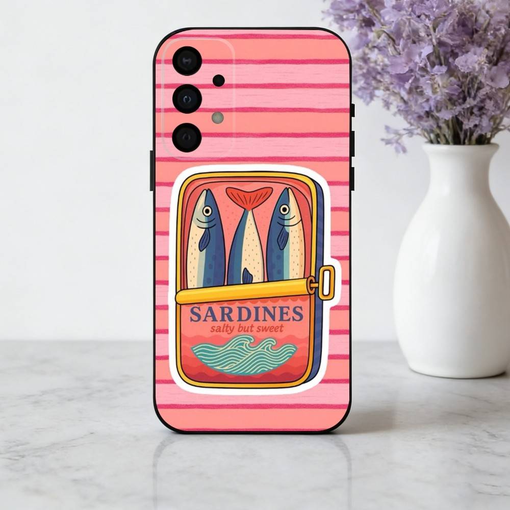 

S-Stripes & S-Sardines Art Phone Case For Samsung Galaxy A73,A72,A71,A70,A53,A52,A51,Soft Silicone Black Cover Samsung a12