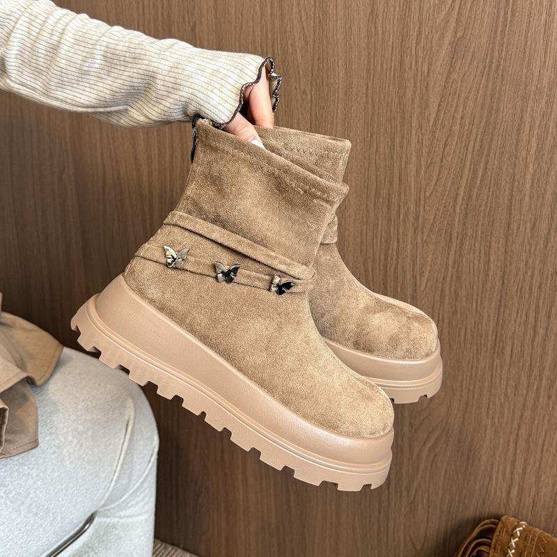 Fashion Niche Retro Designed Casual Thick Soled Short Boots for Women 2025 Winter New Style Comfortable Fashion Suede Chunky Ankle Boots
