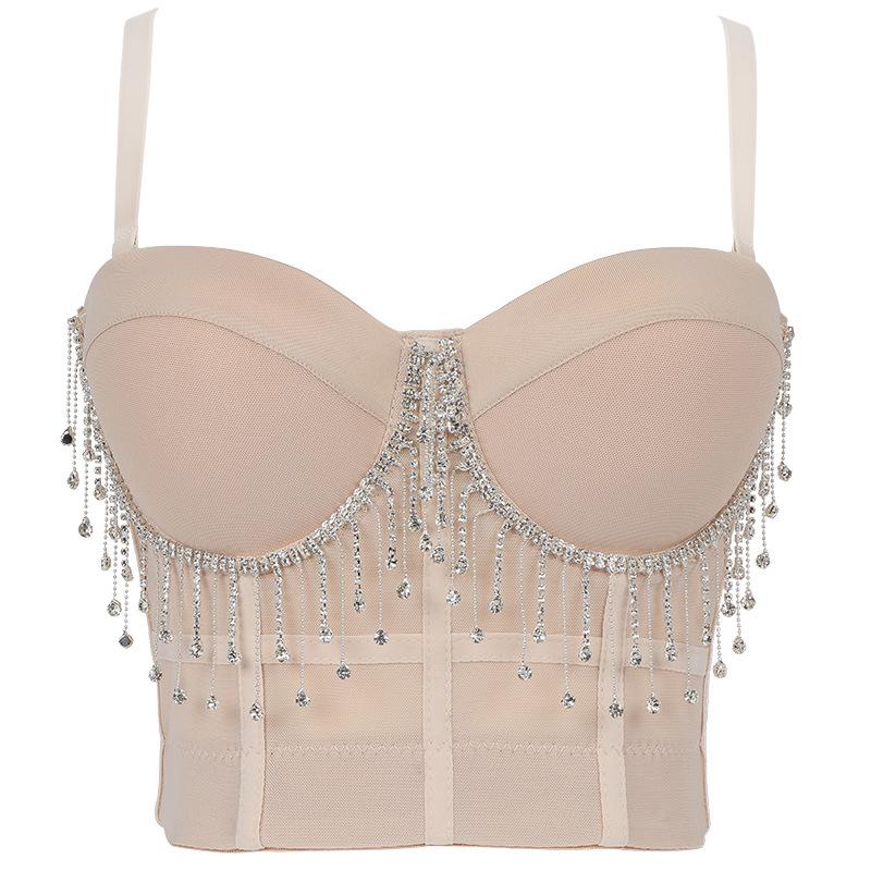 Noční klub střapce Sexy podprsenka Dámská štrasová kostice Tílko Ustřižené Dámské Korzet s nízkým střihem