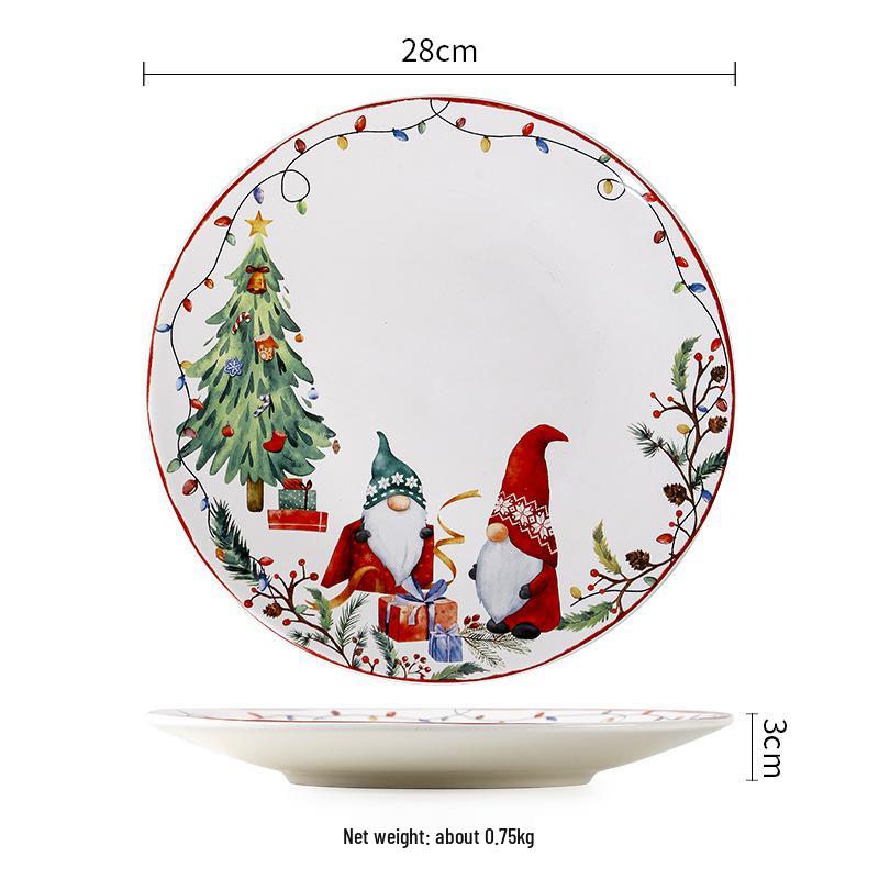 European & American Ceramic Christmas Dinner Plate - Creative Underglaze Decorative Round Dessert Plate