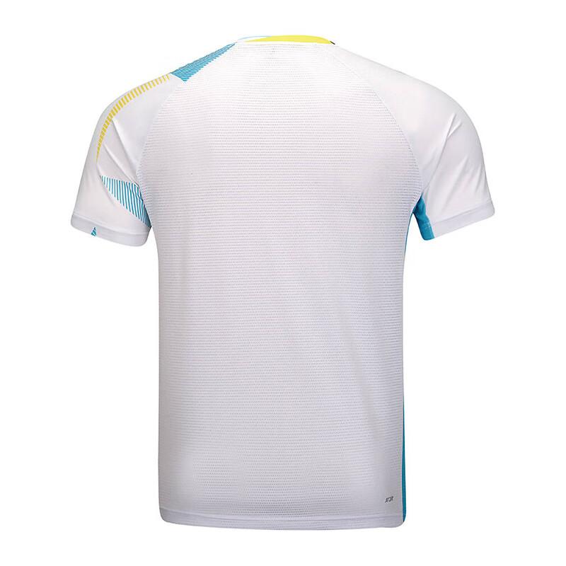 Seria Badmintonowa Li Ning Nadrukowany Dekolt w Serek Wygodna Oddychająca Koszulka Badmintonowa z Krótkim Rękawem Męskie topy Standardowy-Biały AAYU139-2