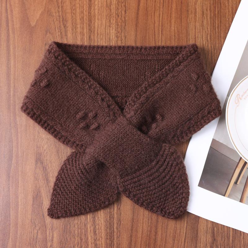 100% Pure Wool Perforated Knitted Small Bow Tie Scarf For Women Cross Warm Printed Scarf, Neck Guard, Woolen False Collar