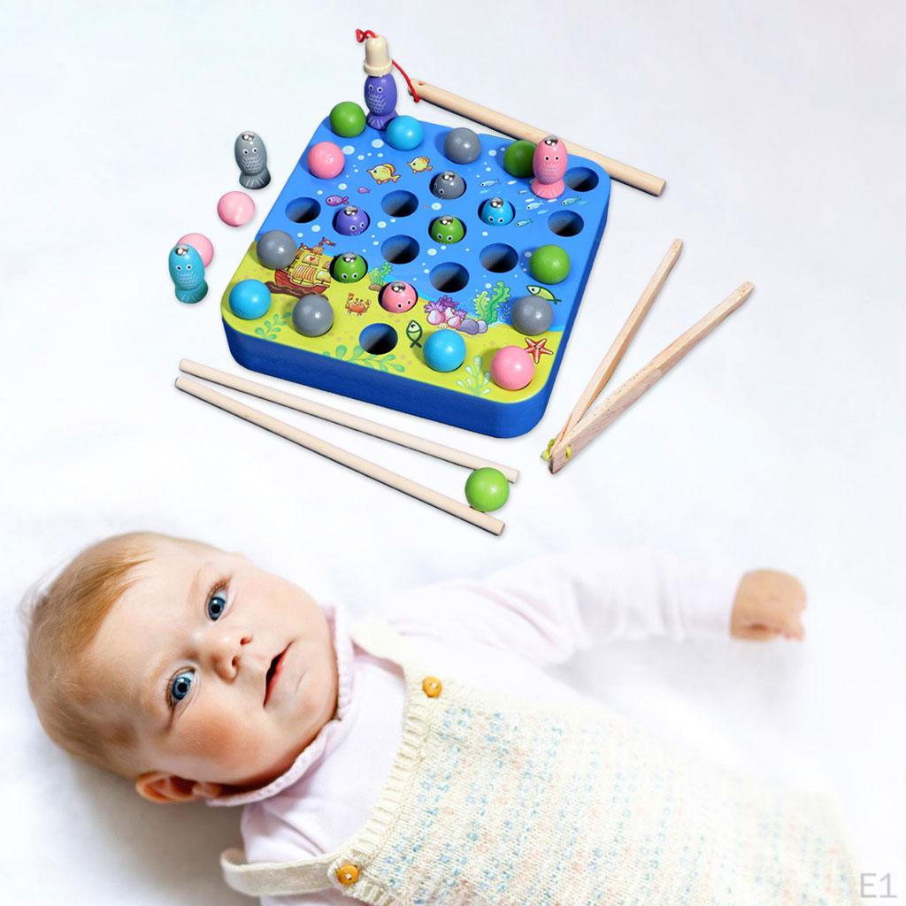 3 in 1 Fishing Hands Brain Training Wooden Fine Motor Skill Toy Preschool Gift for Toddlers