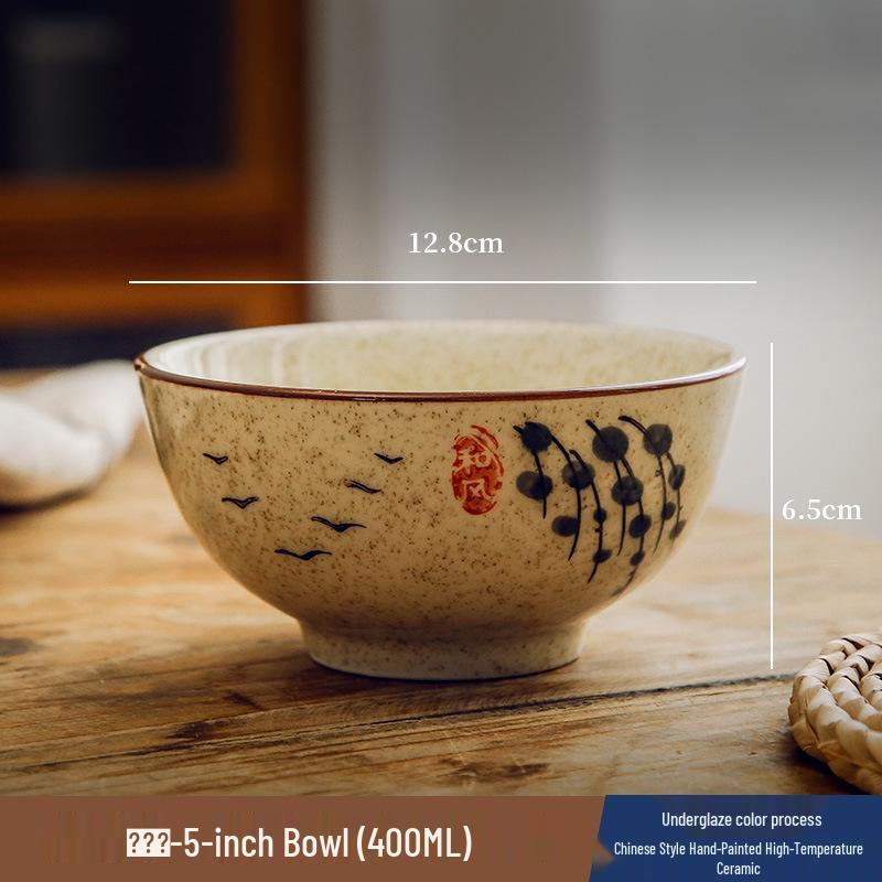 Unterglasur Keramik Reis- & Suppenschüssel Set mit Essstäbchen - Chinesischer Nationalstil Geschirr für Zuhause & Restaurants