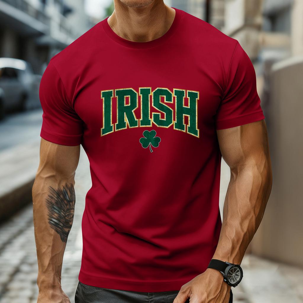 Men's Holiday Print Round Neck Short Sleeve Top Casual Sports Top