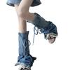 Women Cute Denims Leg Warmers Girls 80s Harajuku Punk Knee High Leg Socks Preppy Stockings Gothic Clothes Y2K Streetwear