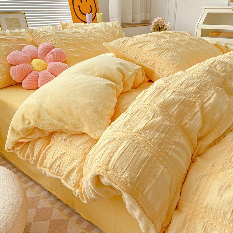 

Simple Bubble Style Ab Single Quilt Cover Bedding Set Four-piece Set Coral Fleece Mattress Cover Milk Fleece Bed Sheet 150x200flat 3pcs