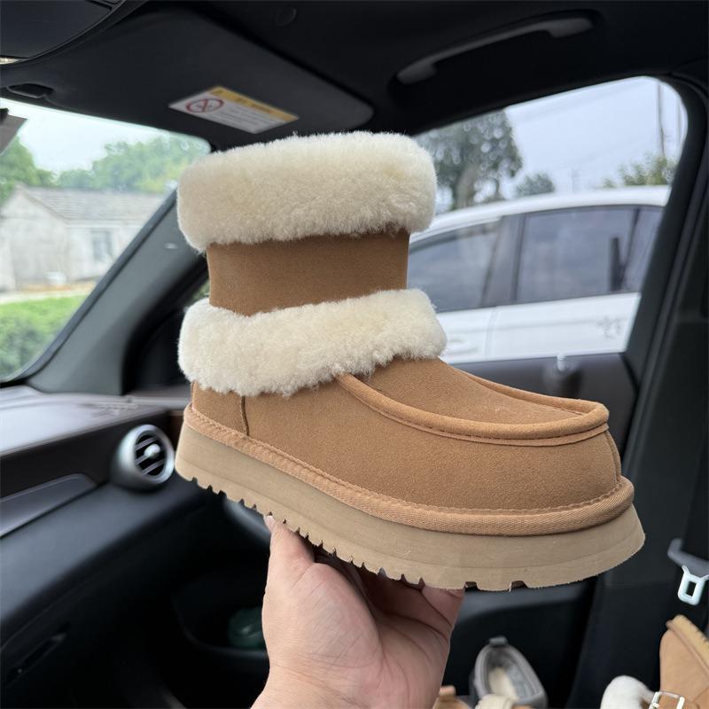 

New double-layer wool snow boots thick-soled heightened women s winter new piled and thickened cotton shoes 40 малиновий