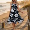 Women Sleeveless Casual Floral Print Dress Round Neck Irregular Hem Mid Length Summer Dress Lightweight Comfortable