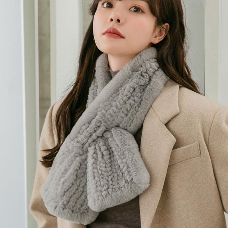 Rex Rabbit Hair Scarf Hat Two-piece Set Winter Women Middle-aged and Elderly Rex Rabbit Hair Braided Elastic Warm Thickened Hat