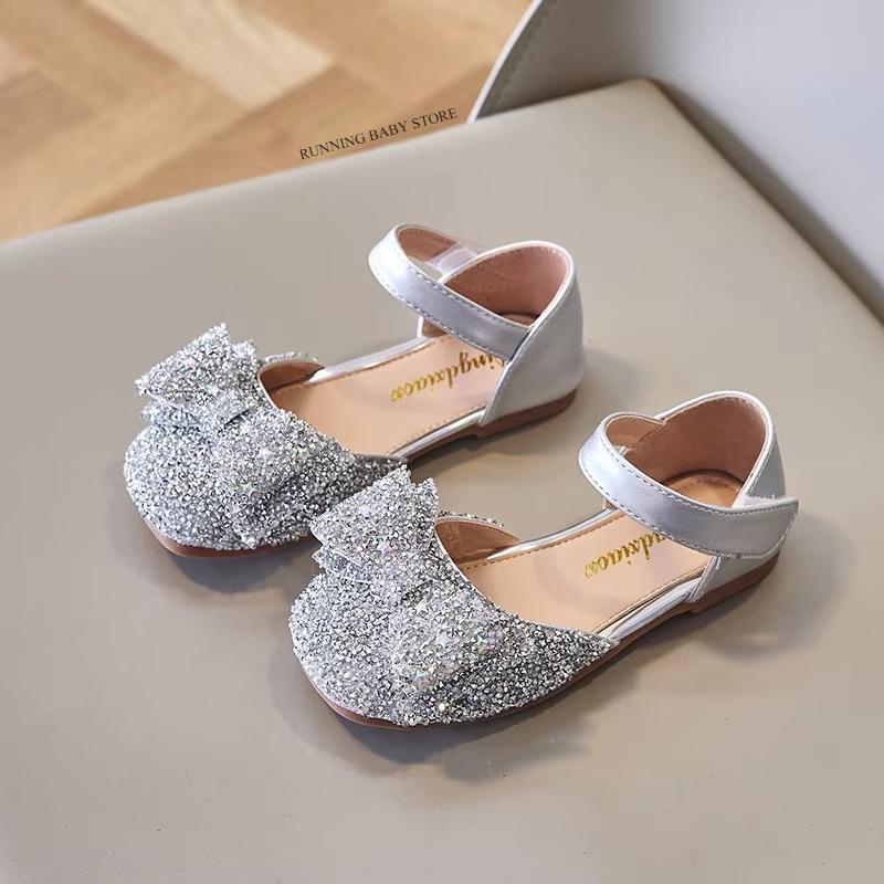 Faux Gemstones Shoes for Kids Girls Shining Crystal Girls Dress Shoes for Party and Wedding Bowtie Children Girl Sandals I04204