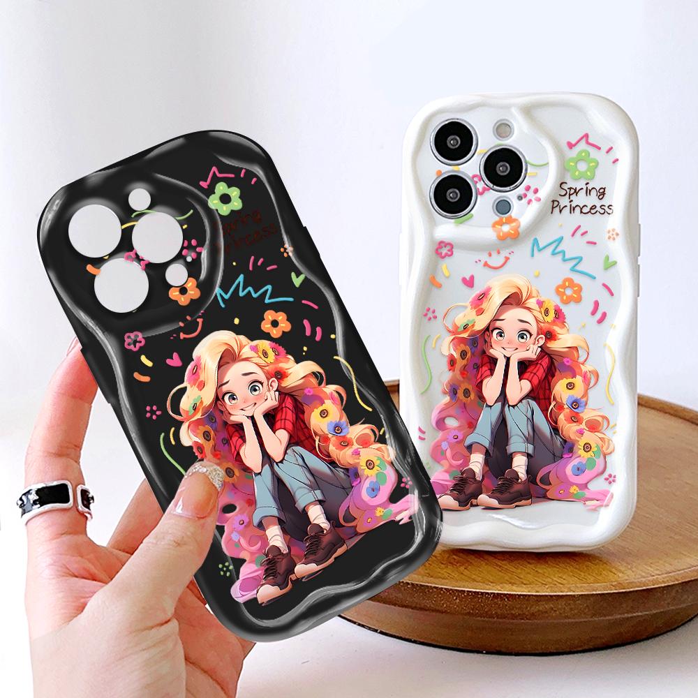Cartoon Pattern Cream Texture Case Wavy Edge Mykt Silikondeksel Telefonveske til IPhone Samsung Huawei Honor Xiaomi Redmi Infinix Tecno