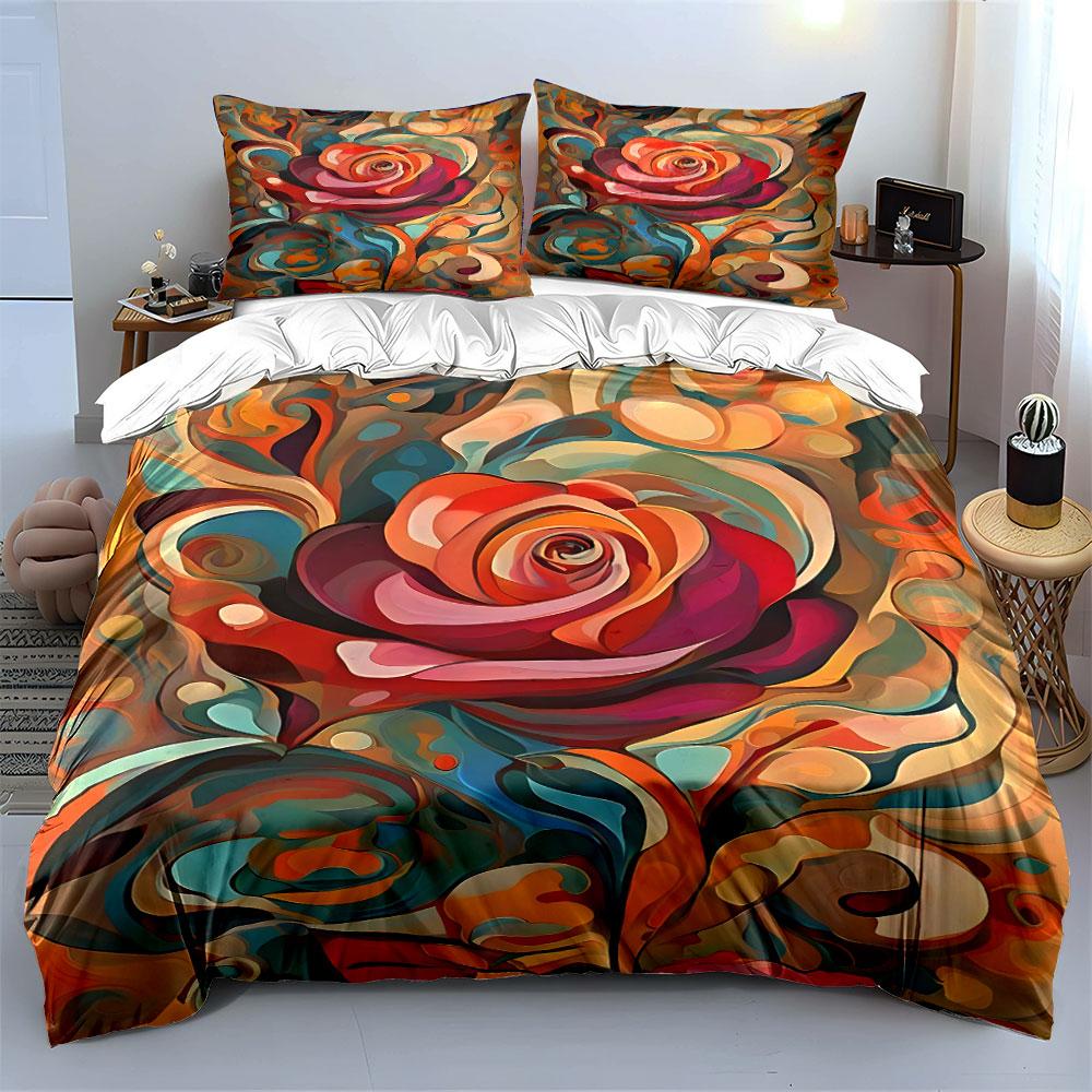 Abstract Multicolor Rose Design. Bedding Sets Duvet Cover Sets Duvet Covers Pillowcases(1* Duvet Cover 2* Pillowcases Without Duvet Insert)