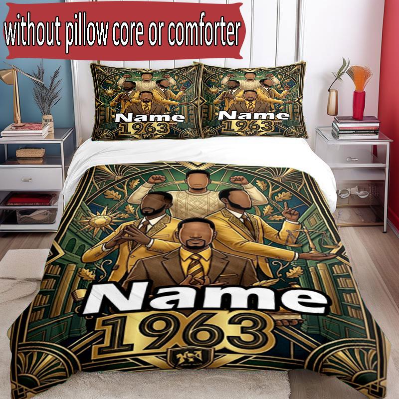 3pcs Duvet Cover Set (1*Duvet Cover + 2*Pillowcase, Without Core), Custom Name Iota Phi Theta Pattern Bedding Set, Home Bedroom Decor Gift