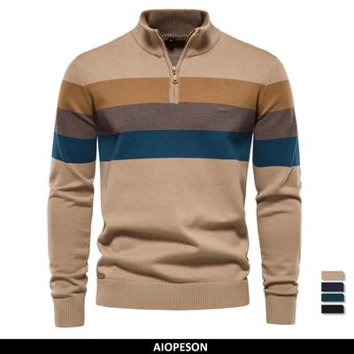Pull en coton à col montant pour homme, pull à quart de zip, automne hiver chaud, pull social décontracté pour homme