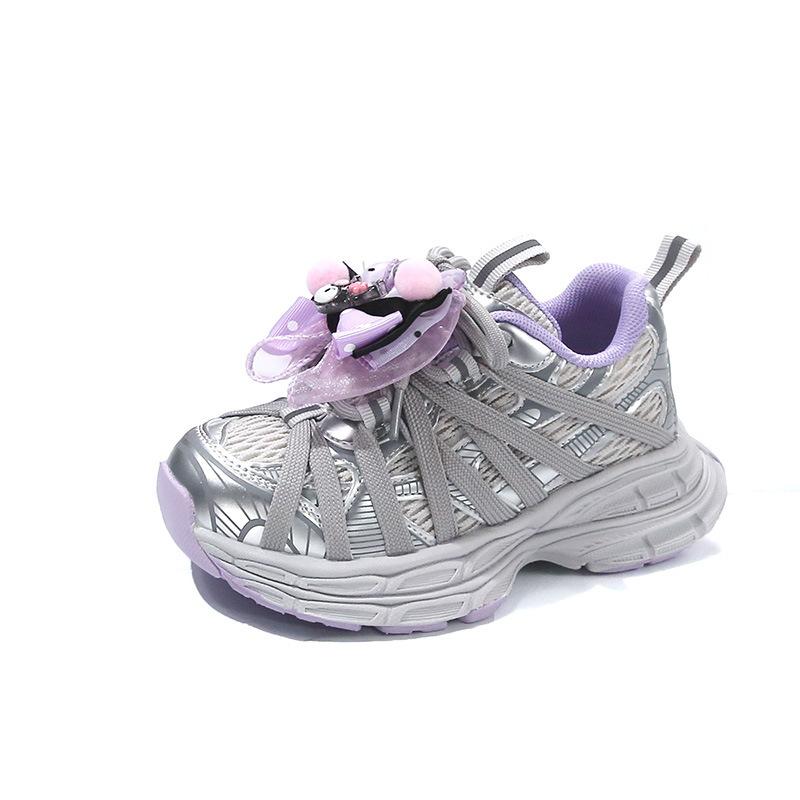 

2025 Spring and Autumn Single Shoes Girls Sneakers Pink Purple Pretty Princess Shoes Children s Bow Daddy Shoes Tide 26-31 hand 6 pairs фиолетовый