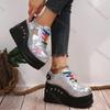 Women Sneakers 2025 New Platform Wedge Plus Size Rainbow Sneakers Women Silver Sequin Punk Designer Shoes Women