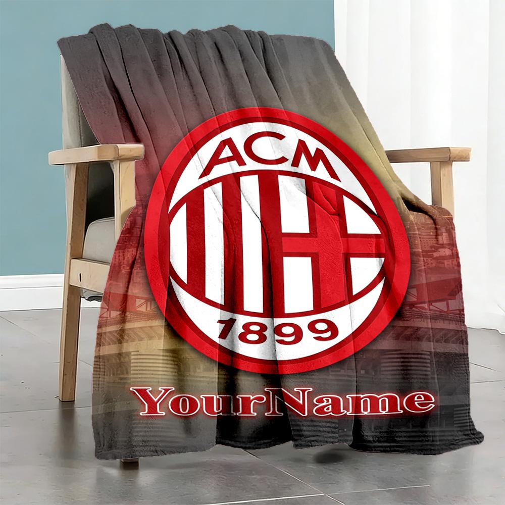 Ac Milan Customize Your Name Blanket Lightweight Customizable Blanket Ultra-Soft Suitable for Chair Nap Office Picnics All-Season Use