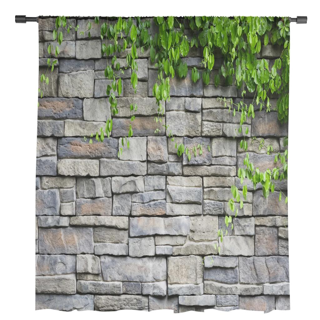 Grüne Blätter Stein Wand Tüll Vorhänge für Wohnzimmer Druck Sheer Voile Vorhang Schlafzimmer Fenster Screening Vorhänge Jalousien Home Decor