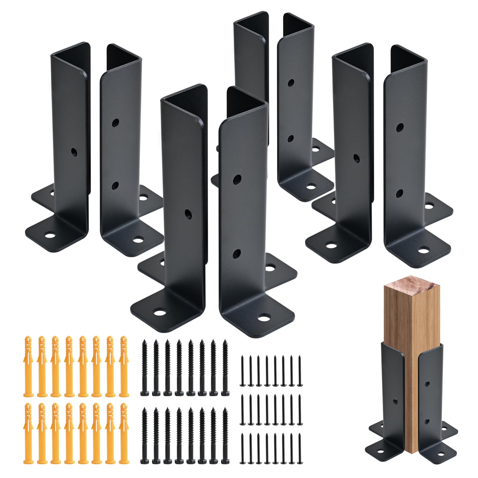 8 PCS Adjustable Deck Post Anchor Base Brackets Fit 1.5x1.5,2x2,2x4,4x4 Post, Wood Fence Pergola Post Base Brackets Kit for Decking, Fencing, Pergola чёрный