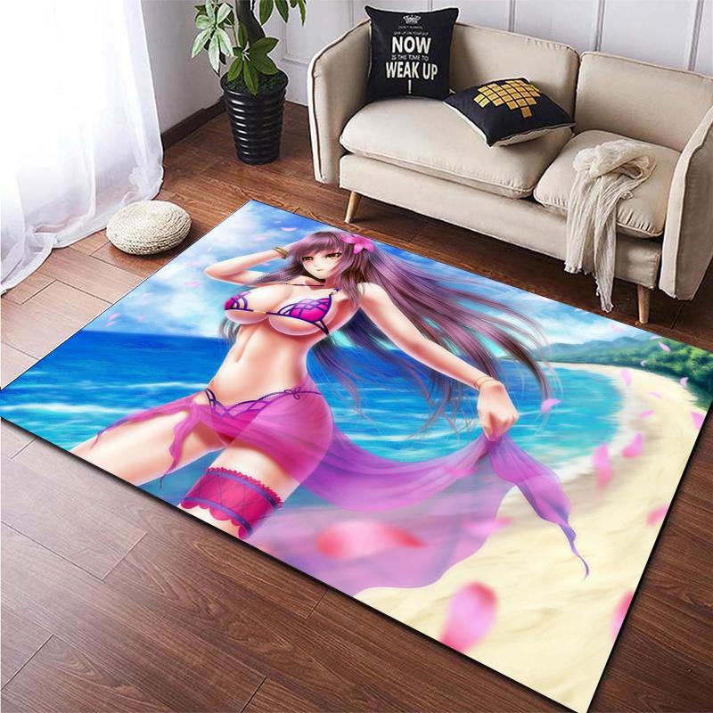 Sexy Anime Girl Print Creative Pattern Non Slip Carpet Bikini Beach Mat Yoga Mat Home Bedroom Decoration Camping Mat