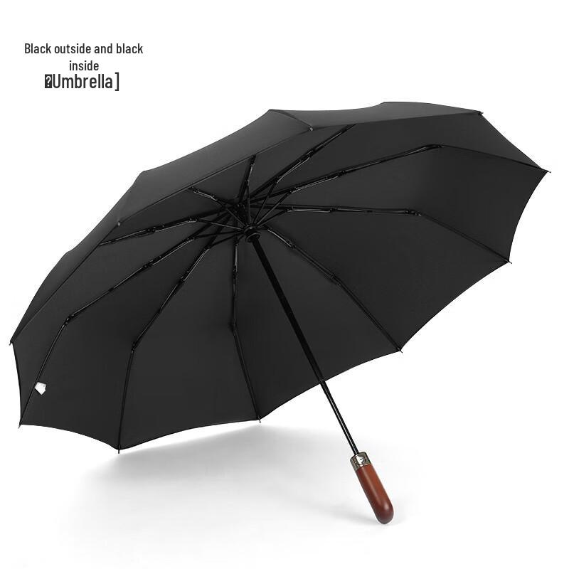 Men s Automatic 10-Rib Double-Layer Umbrella with Wooden Handle