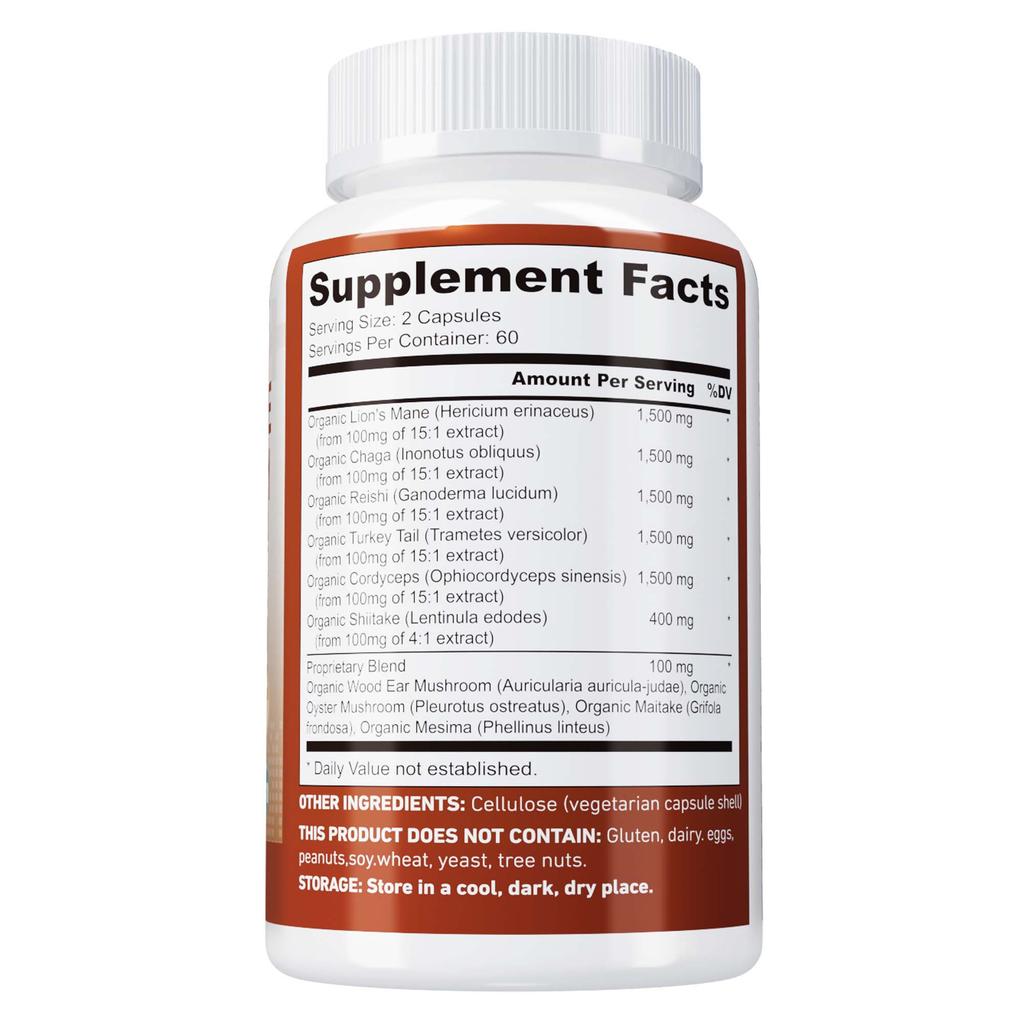 Lion's Mane Mushroom Capsules - Brain Memory Focus Immune Support Supplement