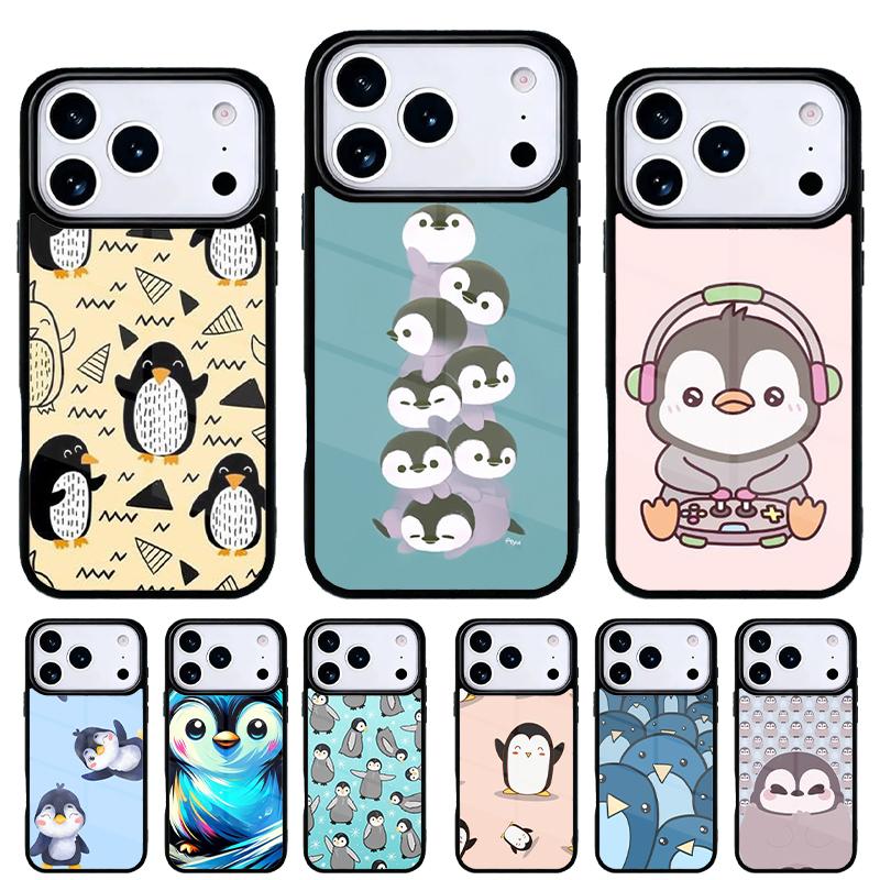 Cute Kawaii Penguin Phone Case for iPhone 17 16 15 14 13 Pro Max Back Cover for 12 11 Pro Coque
