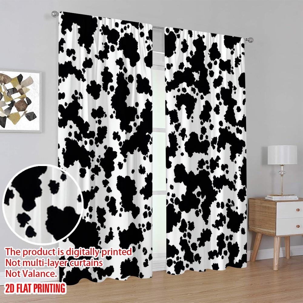 2D Flat Printing 2pcs Window Drapes Black and White Blackout Polyester Festive Holiday for Party Decor