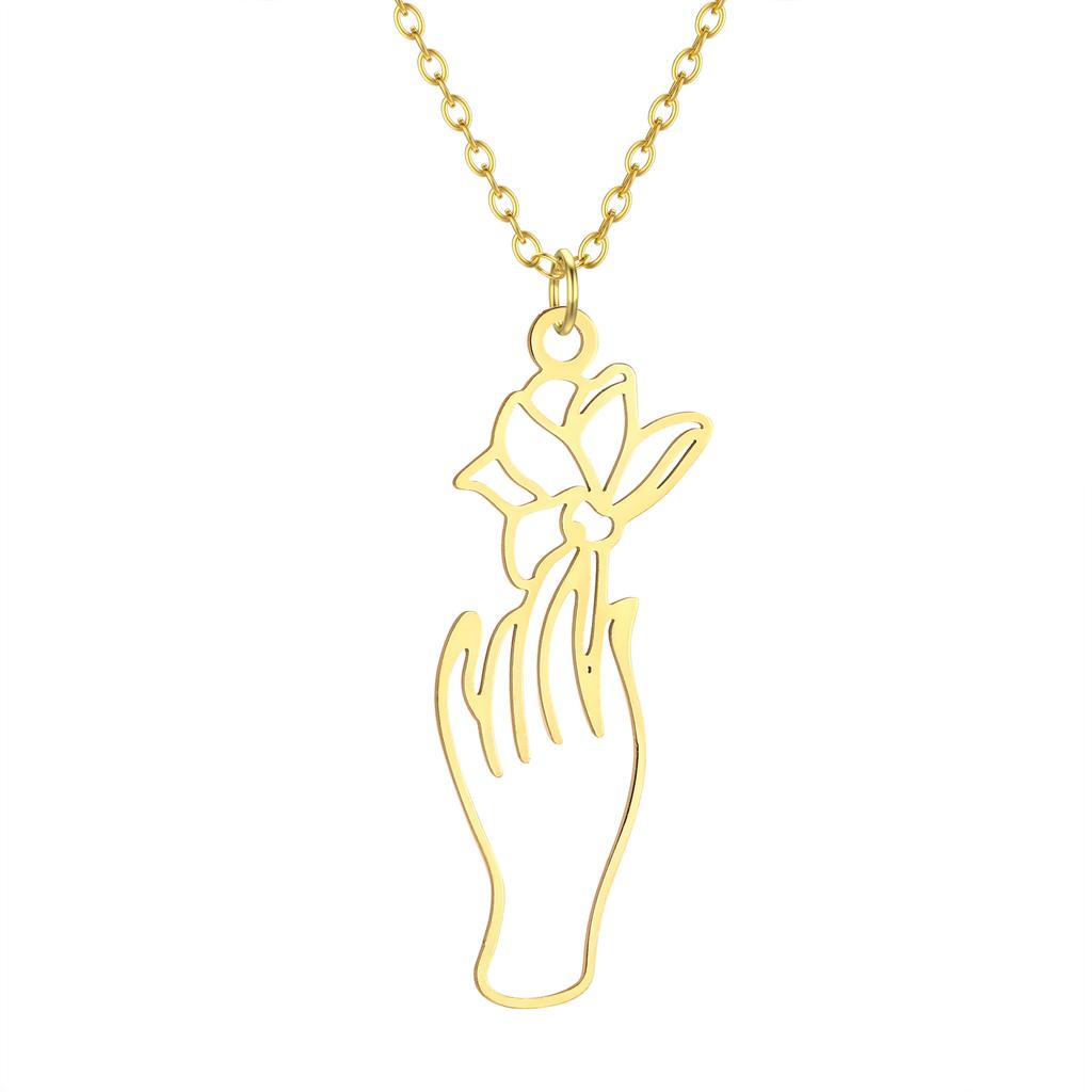 Kinitial Raindrop Cloud Whale Ghost Hand Flower Horse Meditation Moon Stainless Steel Pendant Necklace For Women Jewelry Gift