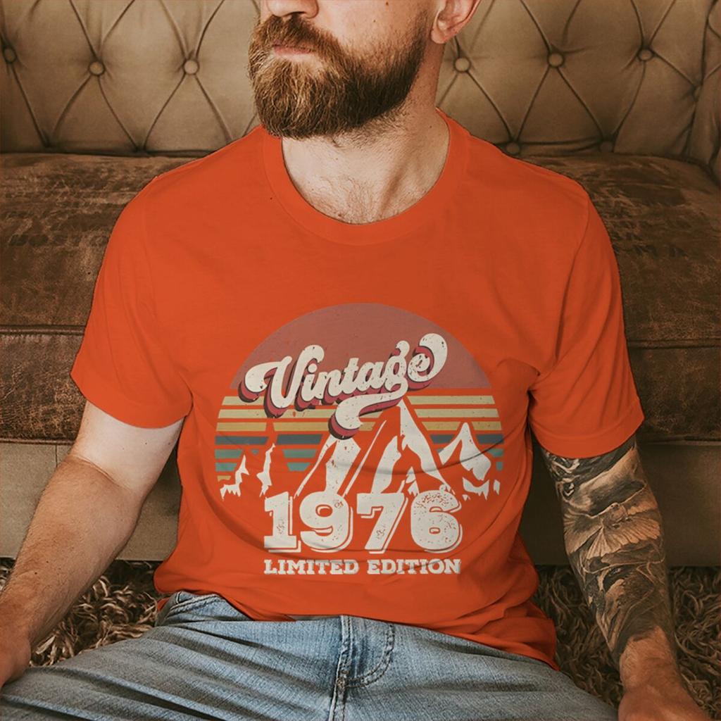 Fashion Men's T-Shirt Vintage 1976 50 Years of Being Awesome Graphic Tee Fashion 50th Birthday Gift Women Tops