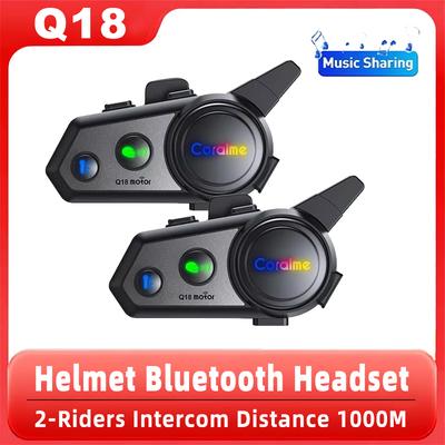 Q18 Motorcycle Helmet Headset Bluetooth Intercom IPX6 Waterproof Support for 2 Person 1000m Interphone Music Player & Sharing
