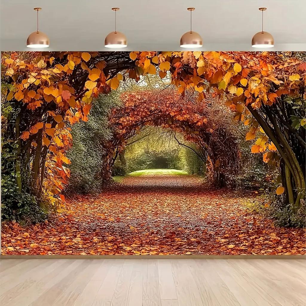 2D Plane 1 Piece of Autumn Maple Leaf Tunnel Photography Background Fabric Suitable for Studios and Households