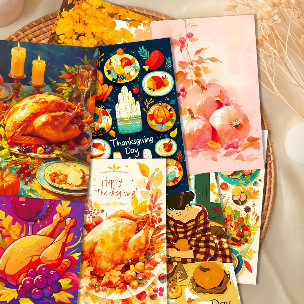 50 Thanksgiving Themed Turkey Pumpkin Idyllic Wall Decorative Cards Postcards