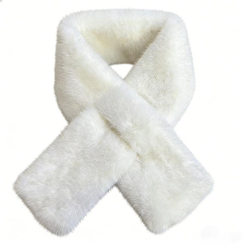 

Faux Mink Fur Cross Scarf Thickened Neckerchief Wrap Winter Warm Neck Scarf Autumn Winter білий