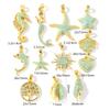 2 Pcs Blue Cubic Zirconia Ocean Charms Starfish Mermaid Conch Sun Shaped Melon Brass 18K Gold Plated Pendants For DIY Necklace