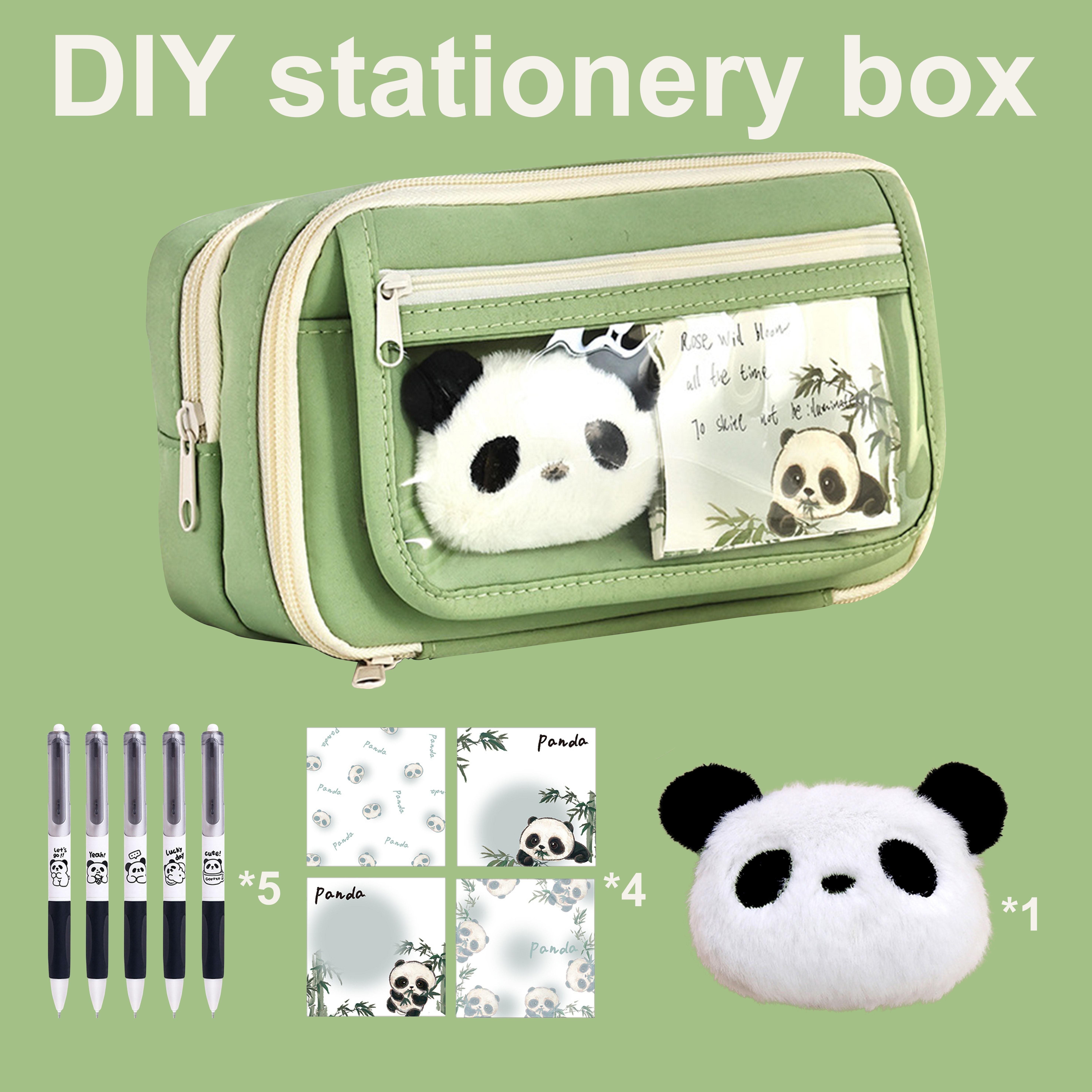 

Канцелярский набор «Панда» из холста, милый мультяшный пенал большой емкости, самодельный органайзер с липкими заметками, выгодное предложение для подарков на выпускной или обратно в школу зелёный