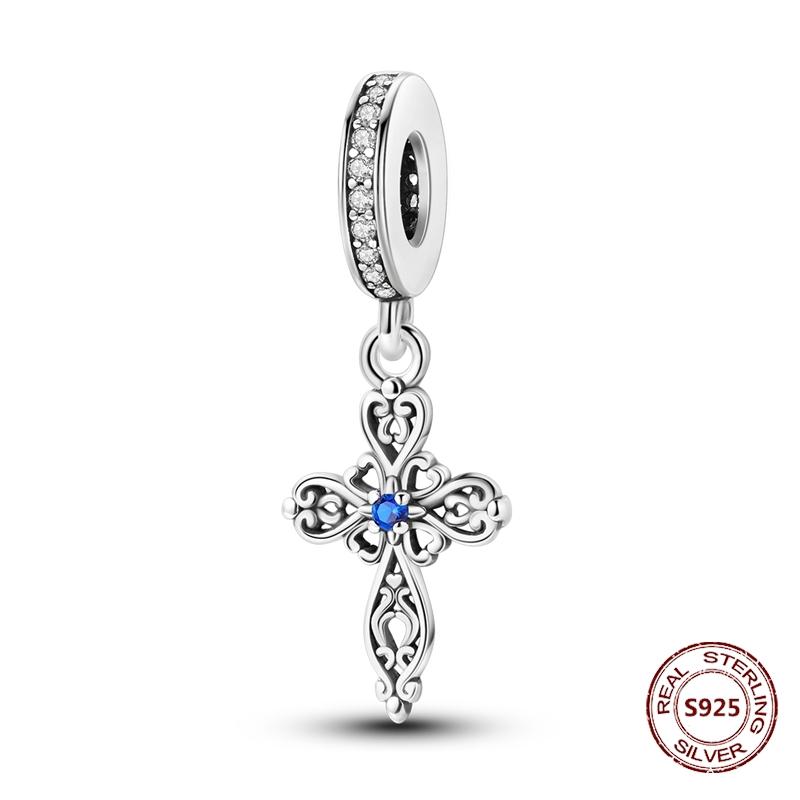 Teufelsaugen Anhänger 925 Kupfer Original Hand von Fatima Blauer Zirkon Kreuz Blaue Augen Charms Passend für Armband DIY Herstellung Zirkon Geschenk