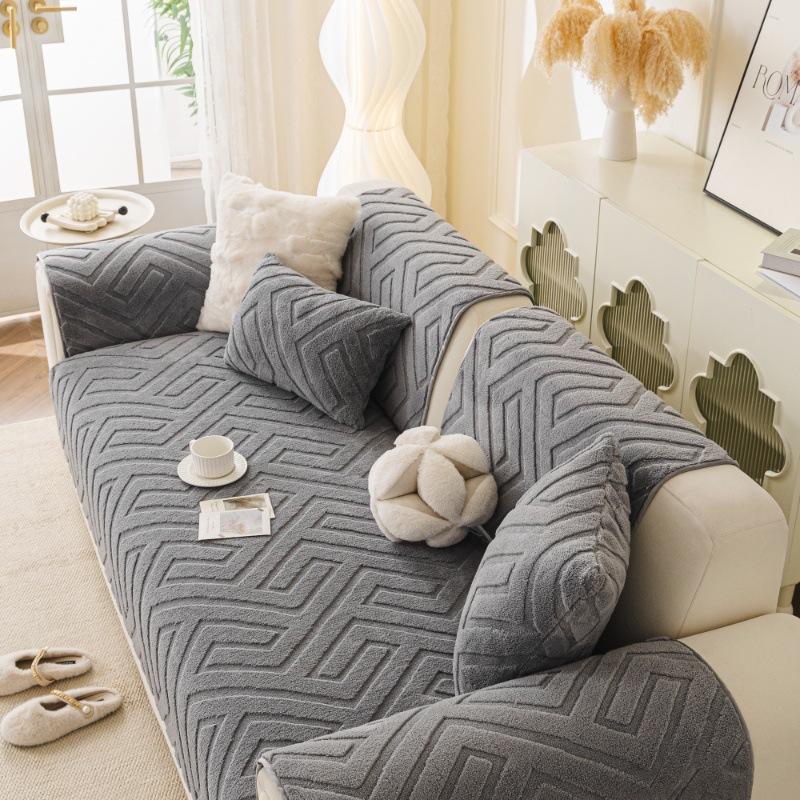 Thermal Fleece Living Room Sofa Cover Jacquard Sofa Throw Non-Slip, Scratch-Resistant Soft Sofa Cushion