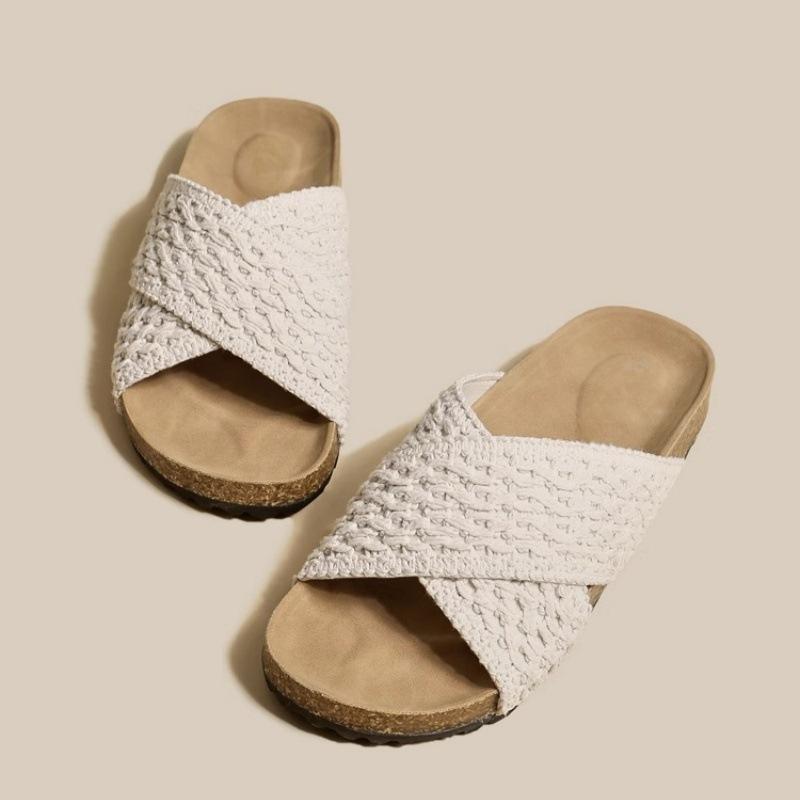 

Вязаные шлепанцы с перекрестными ремешками, женская летняя обувь 2025, новая ретро платформа, ленивые туфли, пляжный отдых, крутые шлепанцы 40