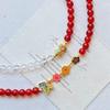 Vintage High-Quality 7A Pigeon Blood Red Chalcedony White Crystal Long Design Sweater Chain Necklace Collarbone Chain Female