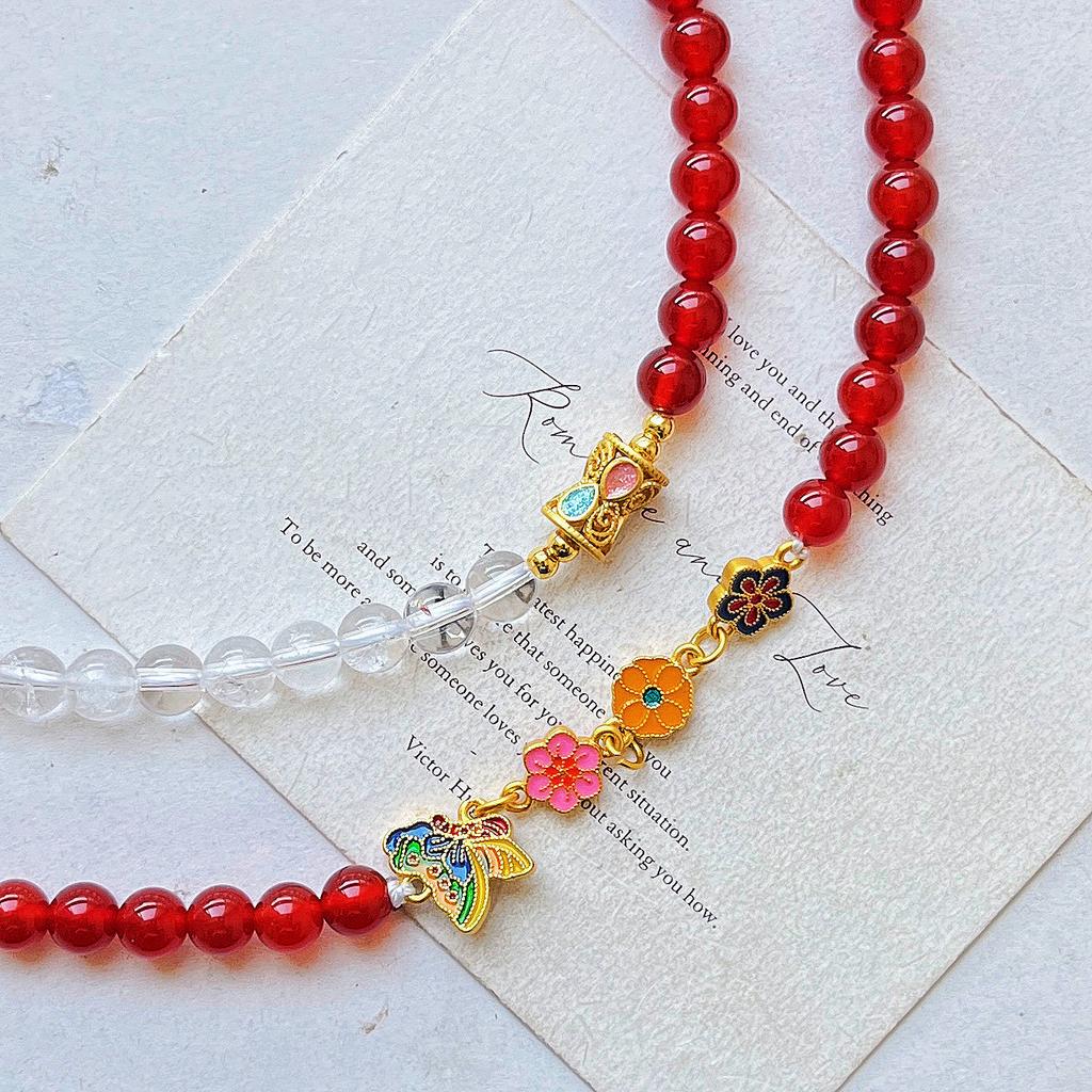 Vintage High-Quality 7A Pigeon Blood Red Chalcedony White Crystal Long Design Sweater Chain Necklace Collarbone Chain Female