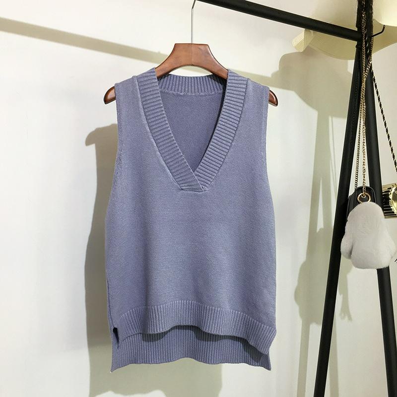 Autumn and Winter Simple V-neck Retro Vest Knitted Women's Pullover Loose Sleeveless Vest Spring and Autumn All-match Sweater Vest